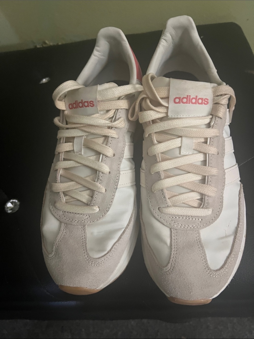 adidas Women's Low-Profile Sneakers in Beige and White with Pink Logo